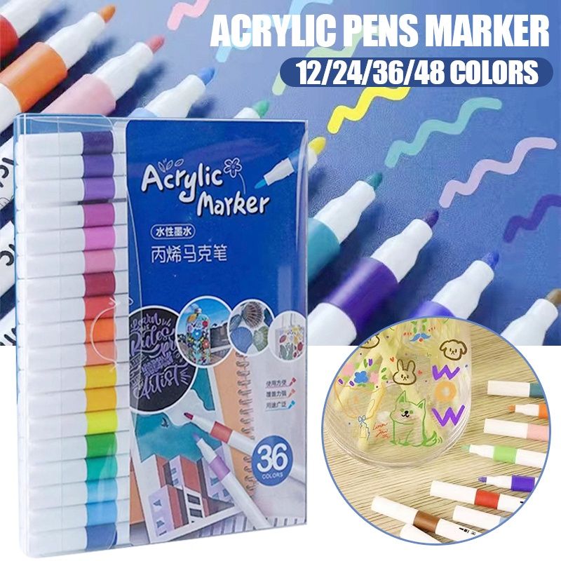 Acrylic Markers SOFT Brush DIY 48Colors Highlighter Waterproof Paint Marker  Pen art set nail fabric pen - AliExpress