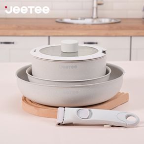 JEETEE White Granite Non Stick Induction Cookware Set Makapal  4PCS/3PCS/2PCS Kitchen Cooking Set Original on sale All Stoves Suitable  24CM Casserole + 24CM Fryingpan + 28CM Wok Pan + 18CM Saucepan with