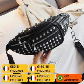Punk Style Rivet Pu Leather Casual Waist Bag Women Sling Shoulder Bag Phone Fanny  Pack Ladies Chest Belt Bags Black Prices and Specs in Singapore, 11/2023