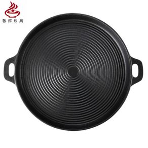 Cast iron steak frying pan stripes manual thickening uncoated non-stick roast meat induction gas cooker roast BBQ pot