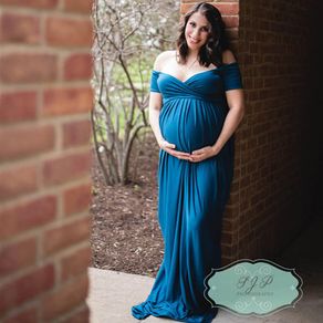 Long Maternity Photography Props Short Sleeve Pregnancy Dress