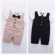 Toddle Boy Birthday Romper Clothes Baby Summer Korean Fashion Gentleman Short Sleeves Jumpsuit + Cap Boys Pure Cotton Jumper Onesie