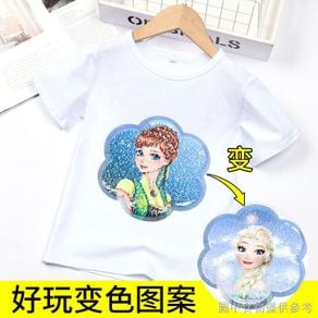Girls Frozen Princess Elsa Clothes Children Double-Sided Changing Picture T-Shirt Summer Boys Half-Sleeved Cartoon