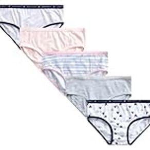 Laura Ashley Girls' Underwear - 10 Pack Stretch Cotton Briefs (Size: XS-L),  Size Large, Grey Stipres/Pink/White 