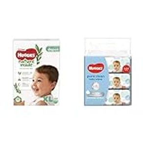 Huggies Platinum Naturemade Tape Diapers XL, 44s + Huggies Pure Clean Baby Wipes, 64ct (Pack of 3)