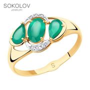 Sokolov ring in Gold with agate and cubic zirconia, fashion jewelry, gold, 585, women's male