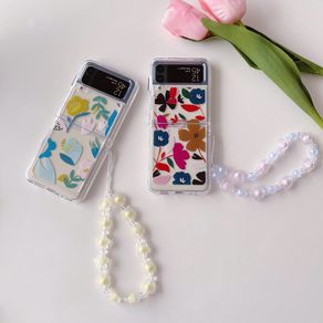 Samsung Galaxy Z Flip 3 5G cartoon Simplicity flowers with flower chain PC Case Hard Transparent Shockproof Phone Creativity Case Cover