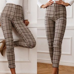Buy Milumia Women Elegant Plaid High Waisted Pants Work Office Skinny  Trousers with Pocket Grey Small at Amazonin