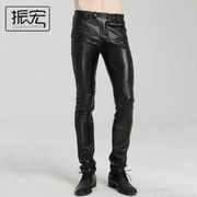 Autumn thin faux leather pants mens feet pants fashion black motorcycle pu trousers for men personality pantalon homme