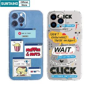 Suntaiho Fashion Art Tide Brand Graffiti Sticker Clear TPU Soft Case Suitable for iPhone 11 Pro Max 12 13 14 Pro XR XS Max 7 Plus 8 Plus Shockproof Casing