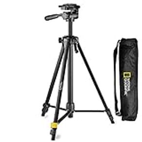 National Geographic Photo Tripod Kit Medium, with Carrying Bag, 3-Way Head, Quick Release, 3-Section Legs Lever Locks, Geared Centre Column, Load up 1.5 kg, Aluminium, NGHP000 [Amazon Exclusive]