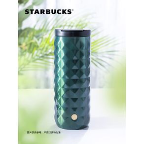 Same Day Shipment Starbucks 473ml Dark Green Diamond Pattern Style Copper Color Seal Stainless Steel Vacuum Flask Car Water Cup Male Large Capacity