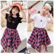 [Ready Stock] Baby Clothes 3-16 Years 2Pcs Set Girl Suit Dress Baby Girl Black/white Heart-printed Cotton Short Sleeves Checkered Skirt Two-Piece Suit Black White T-shirt Baju Budak Perempuan Baby Clothing Two Piece Set Y[EP! Baby!]!] S hj35