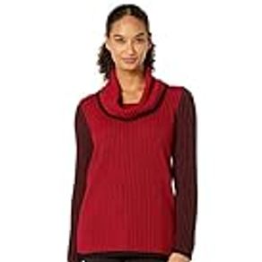 Calvin Klein Women's Mixed Stitch Cowl Neck Sweater, Rouge/black, M