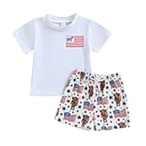 Western Baby Boy Clothes Toddler Cow Print Short Sleeve T-Shirt Tops+ Casual Country Shorts Pants Summer Outfits Set, American Flage Cowboy