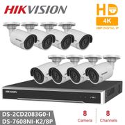 Hikvision Video Surveillance System 8CH NVR + 8PCS Camera DS-2CD2083G0-I 8MP Bullet Network Camera POE H.265 Security Camera
