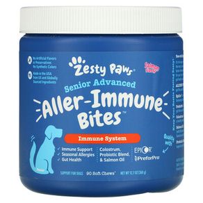 Zesty Paws, Aller-Immune Bites for Dogs, All Ages, Peanut Butter Flavour,  90 Soft Chews