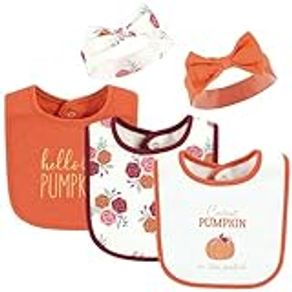 Hudson Baby Unisex Baby Cotton Bib and Headband or Caps Set, Pink Cutest Pumpkin, One Size
