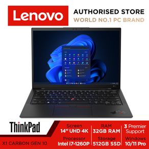 Lenovo ThinkPad X1 Carbon Gen 10 | 21CBS0B800 | 14.0 inch UHD 4K 400nits Glossy | Intel Core i7-1260P | 32GB RAM | 512GB SSD | Win10/Win11 Pro | 3Y Premier Support