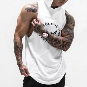 Brand Bodybuilding Stringer Tank Tops Hoodies Sportwear Tanktops Fitness Men gyms Clothing sleeveless shirts with hoodie