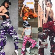 Summer Women's Ladies Camo Cargo Trousers Pants Casual Pants Military Army Combat Camouflage Jeans Pencil Pants Pink Red Gray