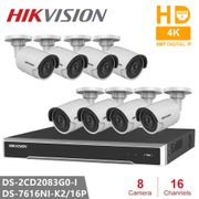 Hikvision CCTV System 16CH Embedded Plug & Play 4K NVR + 8PCS DS-2CD2083G0-I 8MP Bullet Network Camera POE H.265 Security Camera