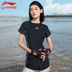 New🧧Li Ning Swimsuit Lady2022New Year's Hot Summer Split Conservative Sports Hall Large Size FatmmTwo-Piece Set IF3K