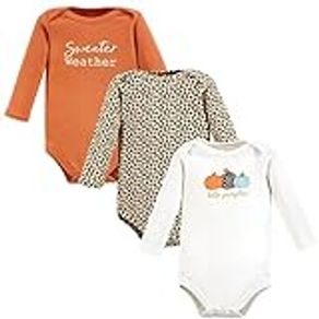 Hudson Baby Unisex Baby Cotton Long-Sleeve Bodysuits, Leopard Pumpkin, 12-18 Months, Leopard Pumpkin, 12-18 Months