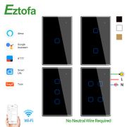 Smart Wifi Touch Wall Light Switch Remote Control 1 2 3 4 Gang,No Neutral Wire,Touch Screen Switch Glass US Standard