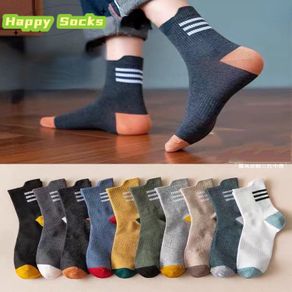 【Happy Socks】Socks Men's Autumn and Winter Style Tube Socks Striped Color Matching Ear Sports Socks Sweat-absorbent Breathable Basketball Socks