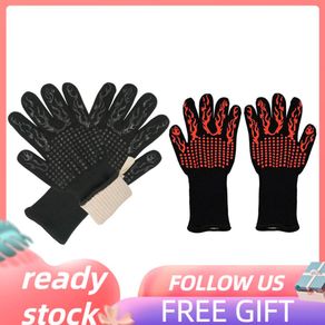 Hanhan BBQ Gloves Heat Resistant Grilling Silicone Oven Kitchen for Cooking Baking