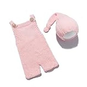 Newborn Romper Photography Crochet Outfits Boy with Long Tail Hat Baby Photo Knit Props Costume Girl (Pink)