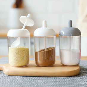 Glass Spice Box Spoon Lid Integrated Spice Jar Combination Seasoning Jar  Kitchen Supplies Salt Shaker Oil Bottle Seasoning tool