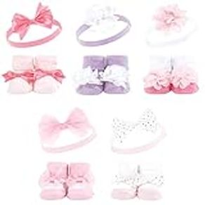 Hudson Baby Infant Girl Headband and Socks Giftset, Pink Lilac, One Size, Pink Lilac, One Size