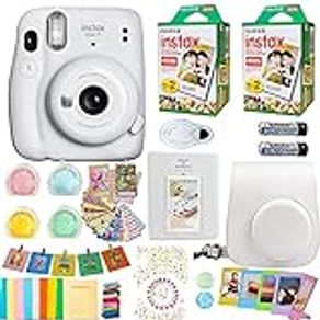 Fujifilm Instax Mini 11 Camera + Fuji Instant Instax Film (40 Sheets) & Includes Case + Assorted Frames + Photo Album + 4 Color Filters and More Bundle (Ice White)