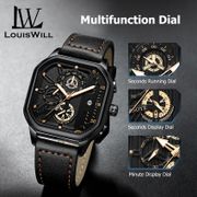 Original Watch Mens Watch Casual Fashion Watch Quartz Watch Business Watch 3ATM Waterproof Watch Leather Strap Luminous Pointer Watch Band 3 Adjustable Dial Automatic Mens Watch