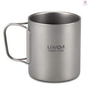 Lixada 220ml / 450ml Titanium Double Wall Cup Water Coffee Tea Cup Mug with Foldable Handle[15][New Arrival]
