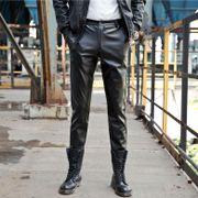 Warm personality fashion motorcycle faux leather pants mens feet pants Plus velvet thicken pu trousers for men pantalon homme