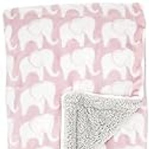 Hudson Baby Unisex Baby Plush Mink and Sherpa Blanket Pink Elephant, One Size