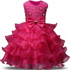 Girl Dress Kids Ruffles Lace Party Wedding Dresses Princess Bowknot Diamond Dress for 0-7 Years
