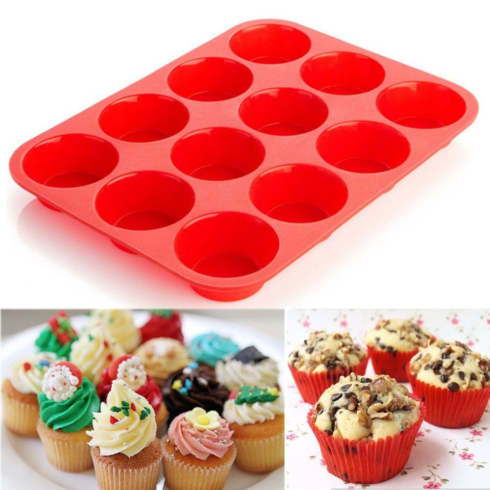 Mini Muffin &Cupcake Set, 24 Cups 2-Pieces, Nonstick Silicone Baking Pan,  BPA Frees and Dishwasher Safe, Great for Making Muffin Cakes, Tart, Bread  (24 Cups Red,2 PCS)