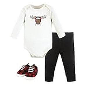 Hudson Baby Unisex Baby Cotton Bodysuit, Pant and Shoe Set, Winter Moose, Months