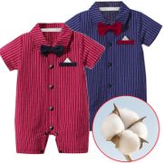Baby Gentleman Rompers Short Sleeve Cotton One Piece Newborn Clothes Summer Jumpsuit Cool Boys Fashion Bodysuit Red navy jumpsuit