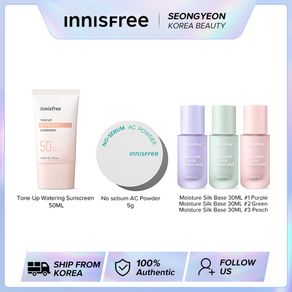 Innisfree No-Sebum AC Powder/ Tone Up Watering Sunscreen 50mL/ Innisfree Moisture Silk Base 30mL/ Green Tea Seed Travel Kit