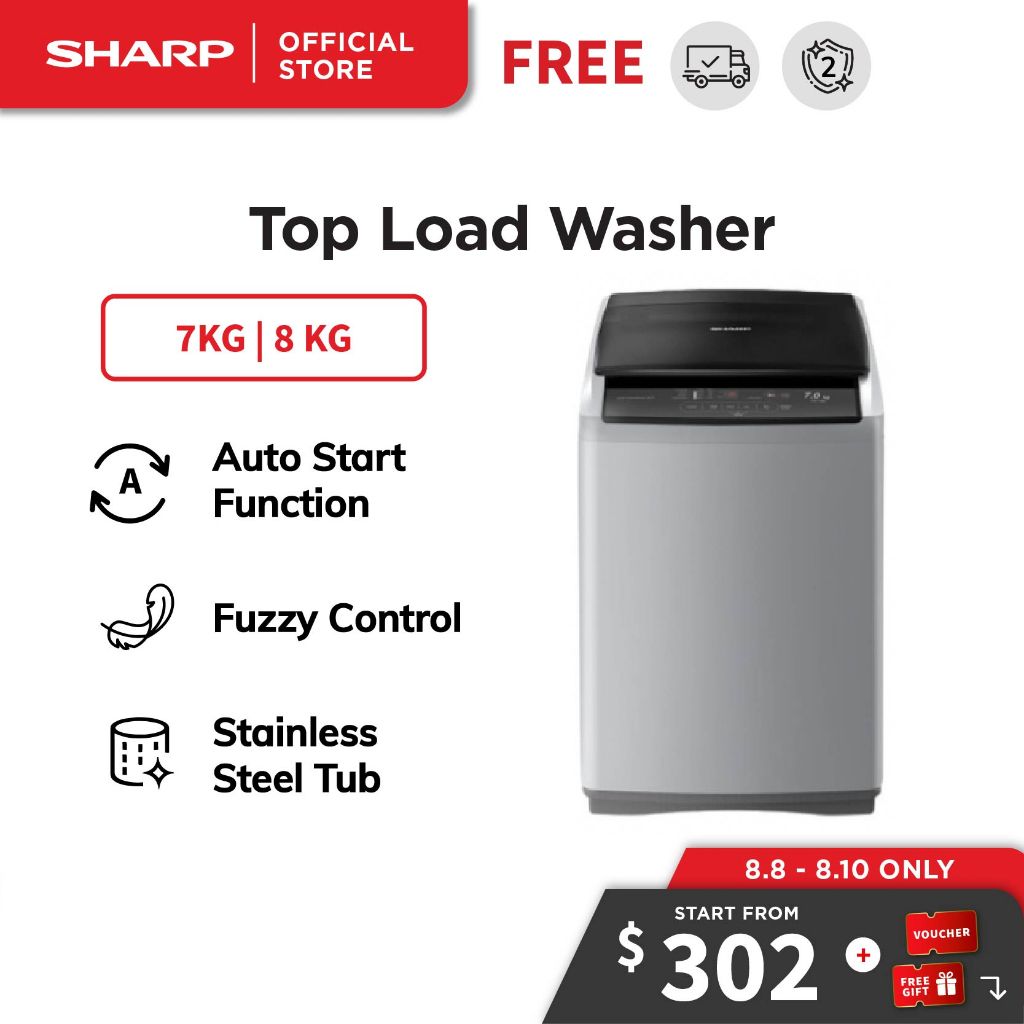 sharp 7kg top load washer shp esx705