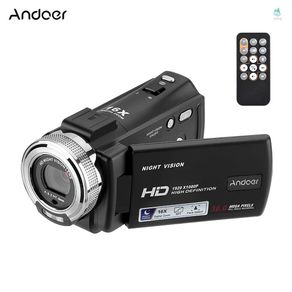 Andoer V12 1080P Full HD 16X Digital Zoom Recording Video Camera Portable Camcorder with 3.0 Inch Rotatable LCD Screen Max. 30 Mega Pixels Support Night Vision Face Detection Face