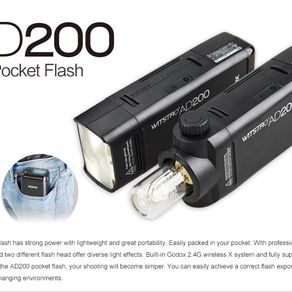 In Stock! GODOX AD200 TTL 2.4G HSS 1/8000s Pocket Flash Light Double Head 200Ws with 2900mAh Lithium Battery Flashlight Flash