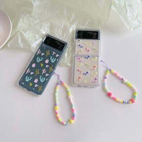 Samsung Galaxy Z Flip 3 5G Cute rose cactus chain Clear Transparent Flip Case Samsung Galaxy Z Flip 3 Shockproof Hard Phone Cover Casing