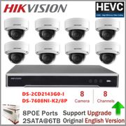 Hikvision IP Camera Kits NVR DS-7608NI-K2/8P 8CH 8POE 2SATA H.265 + 8pcs DS-2CD2143G0-I CCTV Security System Dome
