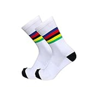 1pair Cycling Socks Men Women Colorful Stripes Sports Breathable Compression Bike Socks Basketball Running Sports Soccer Socks (Color : C white)